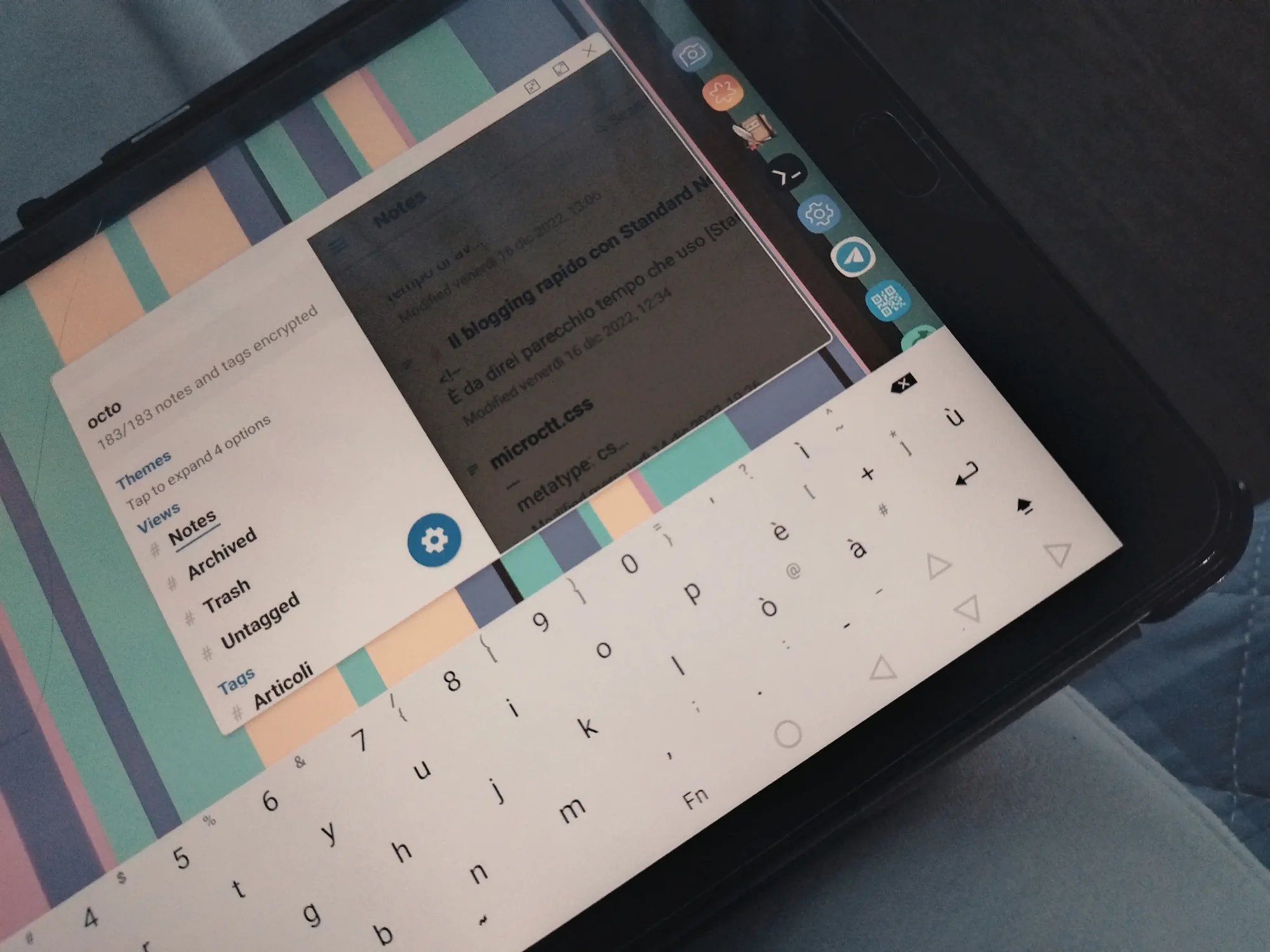 Vecchia app Android di Standard Notes sul mio tablet.